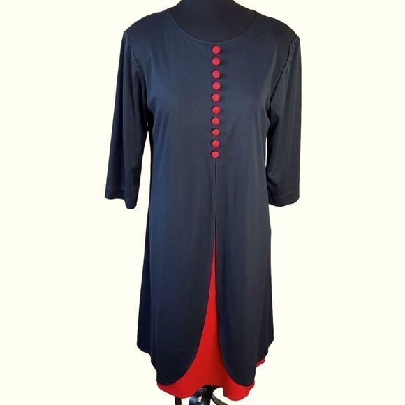 WESTSIDE Clothing Company Dress Size 8P Navy Blue and Red Vintage 1980's - Picture 1 of 14